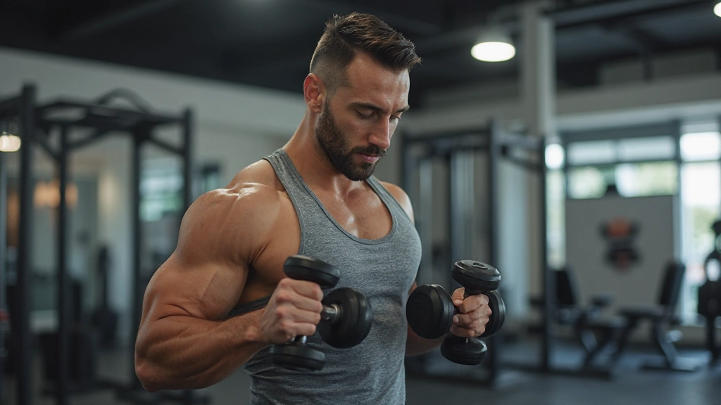 رياضي يرفع أوزان حديدية بتقنية صحيحة في صالة رياضية حديثة