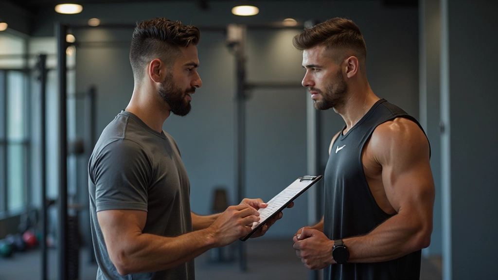 مدرب يراقب تقدم اللاعب ويسجل النتائج والقياسات